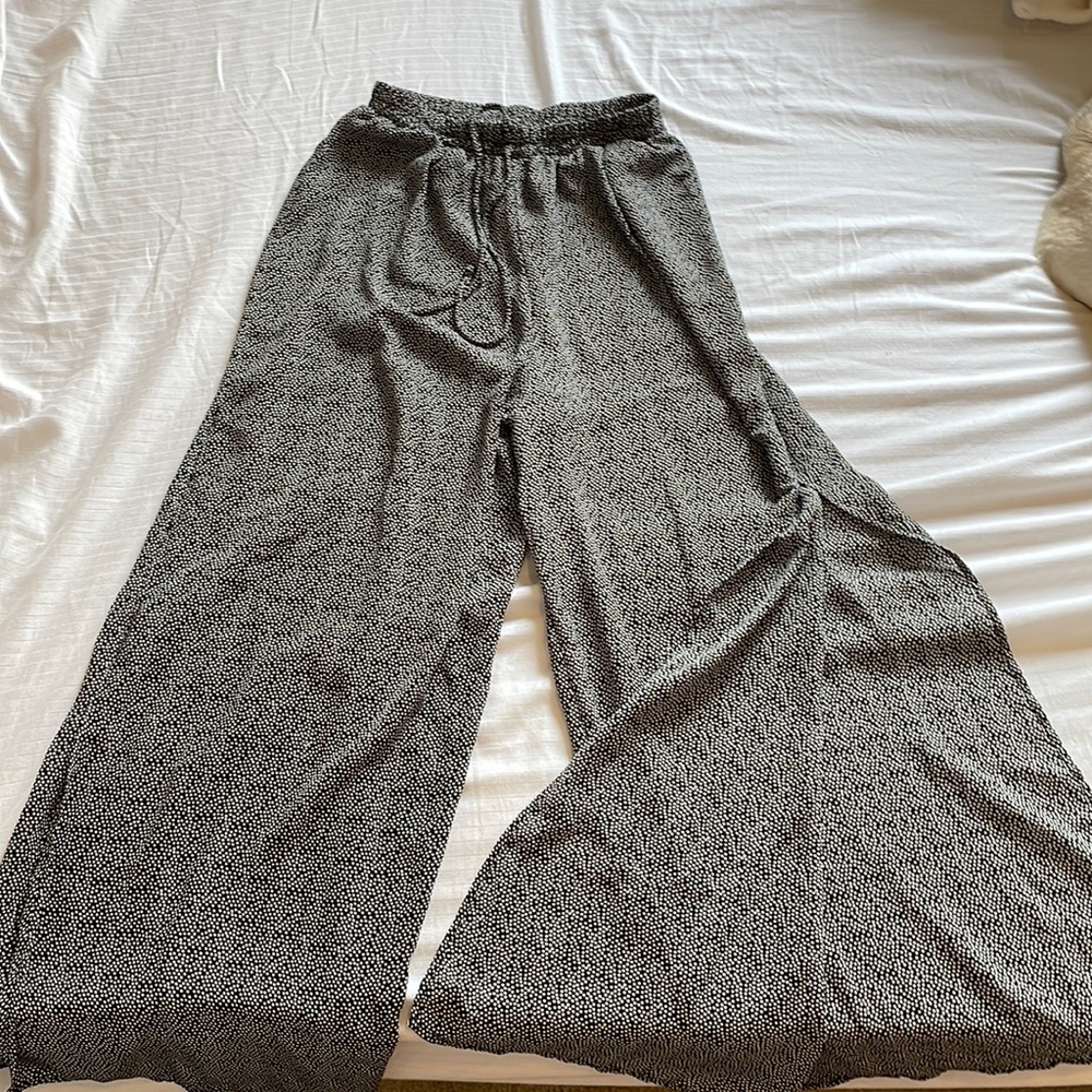 Black and white polka dot Flowy pants with slits on the sides